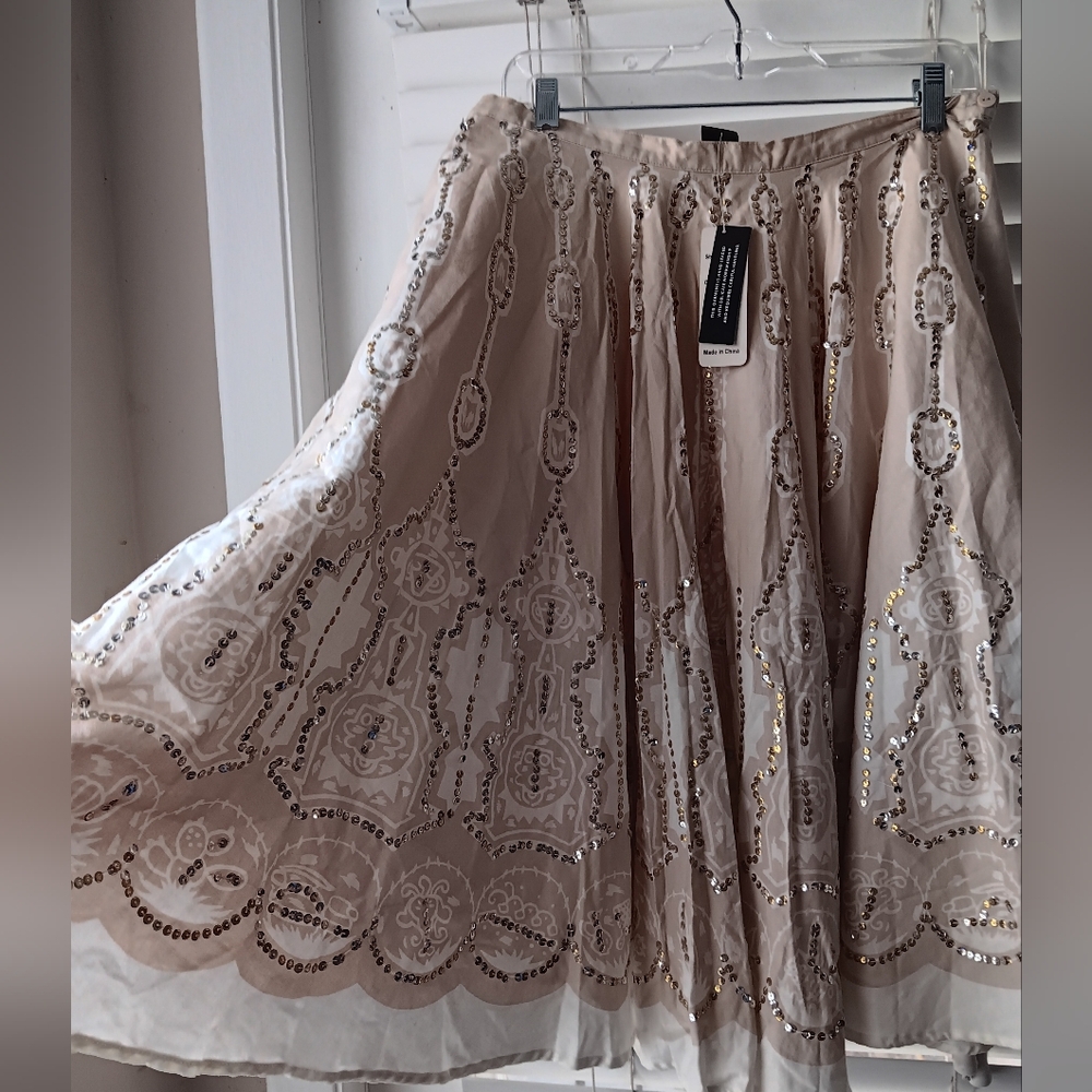 S.L. Fashions Light Tan Embellished A-Line Skirt NWT